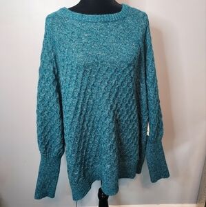 Terra & Sky Blue Size 2X Sparkly Pullover Sweater Ballon Sleeve Honeycomb Stitch